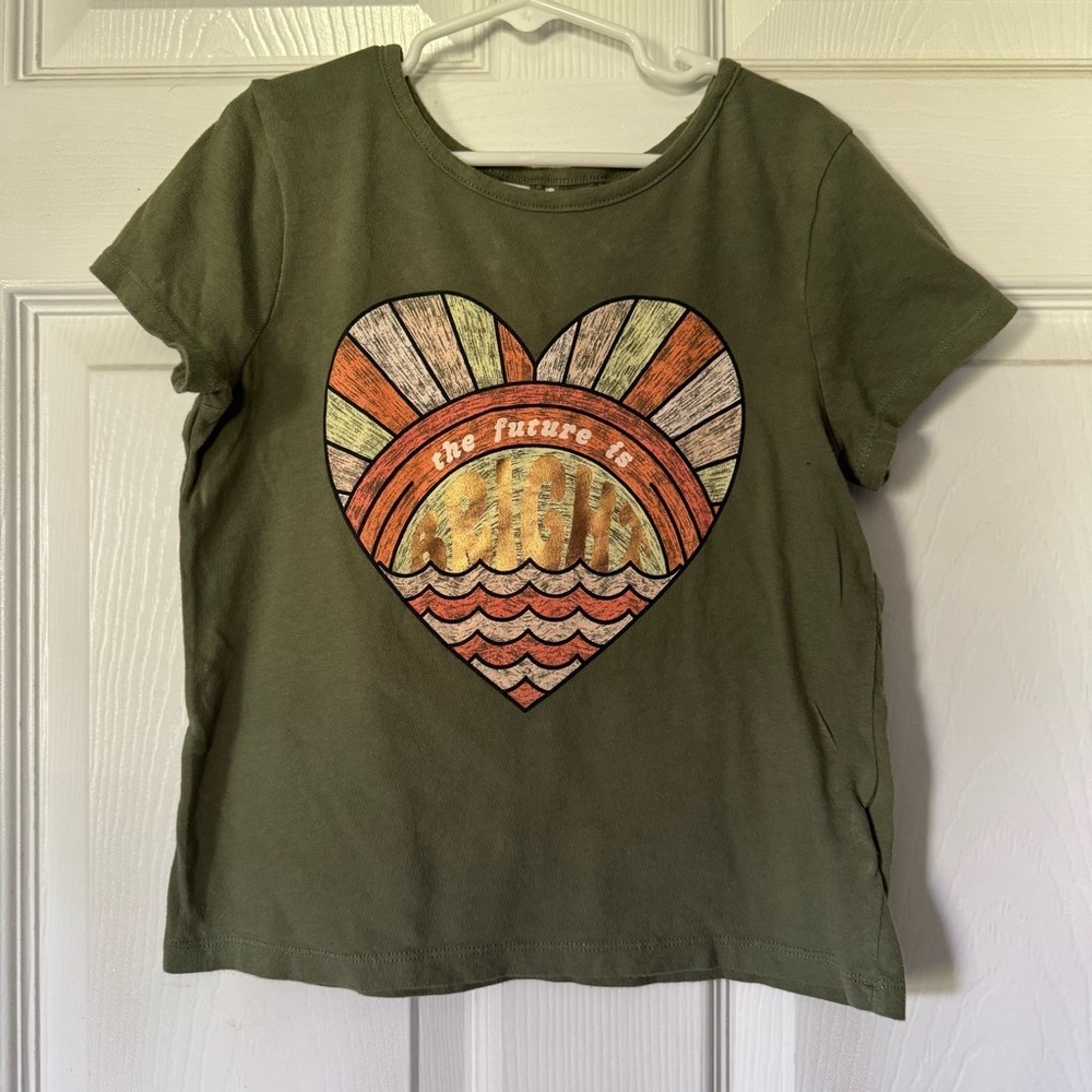 Old Navy Girls Heart Green Graphic Short Sleeve Tee Size Medium 8